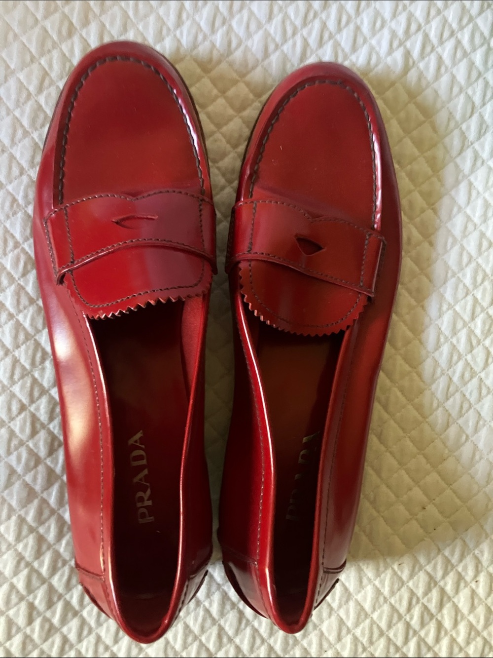 Prada Red Leather Penny Loafers - Glossy Women's Flats